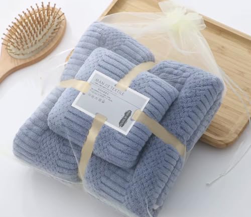 Oversize Coral Velvet Bath Towel Set - Blue, Super Absorbent & Quick Dry