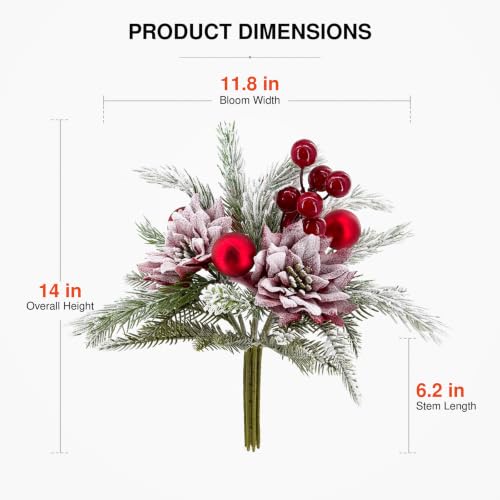 Christmas Bouquet Red Winter Artificial Flowers 2 Pack Holiday Decor
