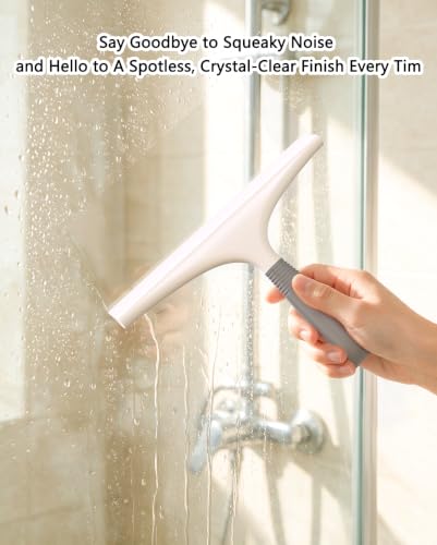 Gray and White 10-Inch Shower Squeegee for Glass Doors with Hook - No Squeak, Streak-Free Cleaning