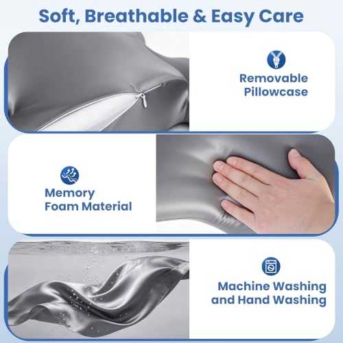 Kurcodw Grey Cervical Pillow for Neck Pain Relief & Side Sleepers 2-in-1 Support