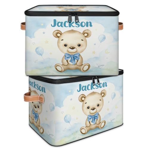 Large Custom Baby Keepsake Box with Name - Blue Memory Box for Boys Option 17