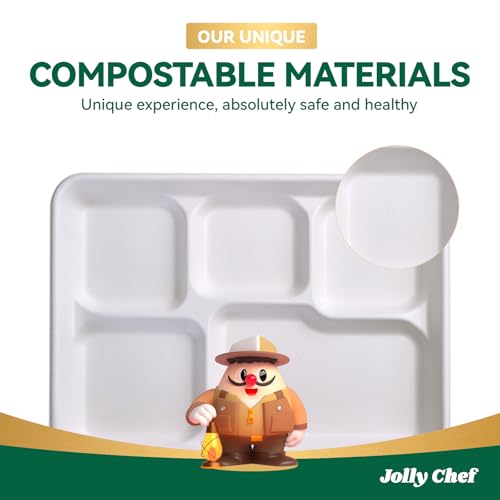 Compostable Paper Plates 5 Compartments 11x8 Inch - White, 500 Pack