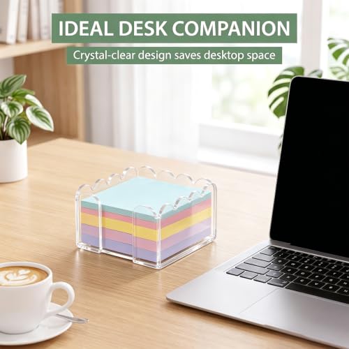 Scalloped Acrylic Sticky Note Holder - Square B, 3x3 Inch Desk Organizer