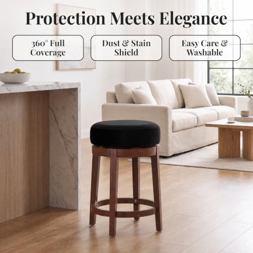 Velvet Elastic Round Bar Stool Covers 15-18 Inch Black Set of 4