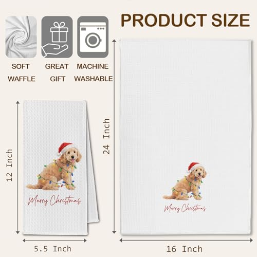 Goldendoodle Christmas Kitchen Towels - Holiday Dog Lover Hand Towels, 16x24 Inch Set of 2