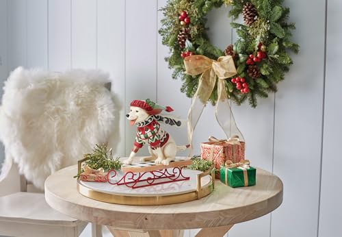 Christmas Dog Figurine Sled Dog on Sled Hand-Painted Resin Home Decor
