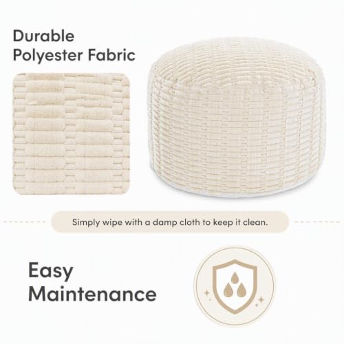 Beige Round Ottoman Cover 20x20x12 Microfiber Faux Fur No Filler - Customizable