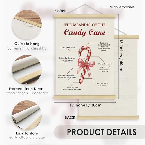Christian Candy Cane Wall Art Poster - Religious Christmas Decor, 12x16 with Frame - Candy