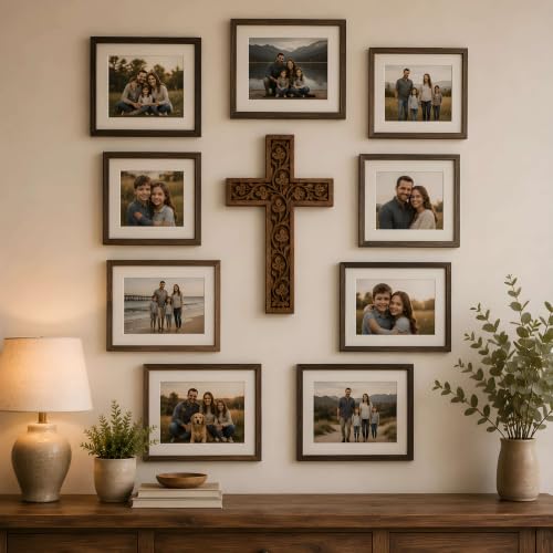 Wooden Wall Cross Hand Carved - Rustic Religious Decor, 7 x 5 Inches