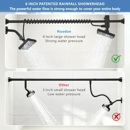 Dual Shower Head for Couples - 6-Inch Rain Shower with Adjustable Slider, Matte Black Square
