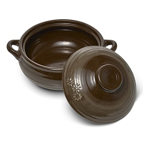Dolsot Korean Stone Bowl Clay Pot for Cooking - Large 34oz, Includes Lid