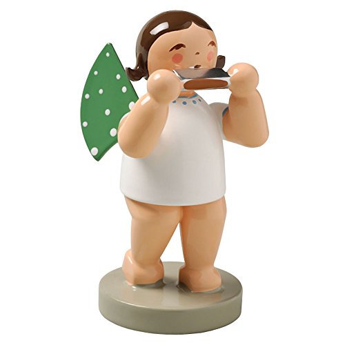 German Hand-Painted Angel Figurine with Harmonica - Collectible Folk Art Decor