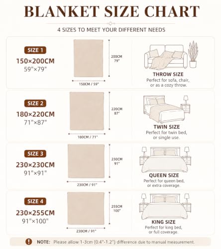 Cream Ribbed Soft Cozy Throw Blanket XL 59x79 Inches for Couch & Bed