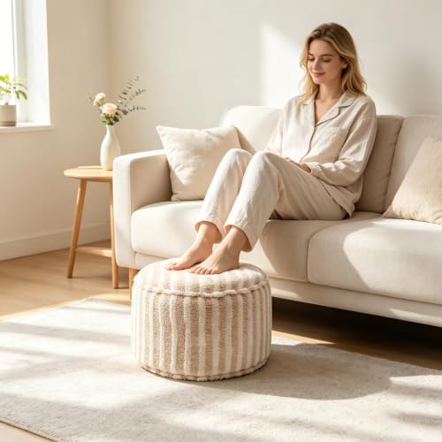 Light Purple Round Pouf Ottoman Cover No Filler Storage Bench - 2 pcs
