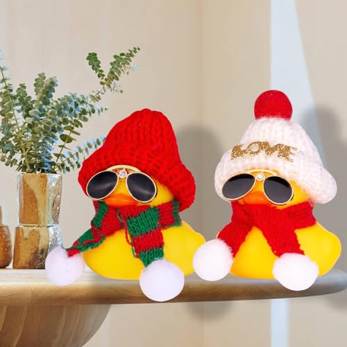 Rubber Duck Car Ornament with Red Hat & Scarf - Christmas Dashboard Decoration