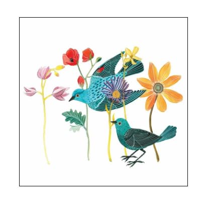 Colorful Bird Cocktail Napkins - Folk Art Botanical Flowers, 20 Pack