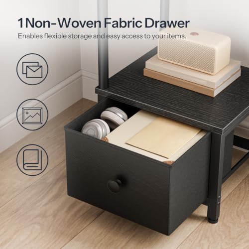Corner Shelf Stand with LED Light and Drawer - Black, 11.8 x 11.8 x 51.6 inches