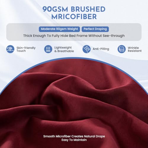 King Size Ruffled Bed Skirt with Split Corner - 14 Inch Drop, Wine Red