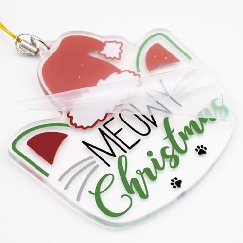 Christmas Cat Ornament Gifts for Women Acrylic White - Purrfect Holiday Decor