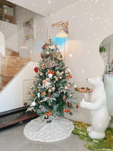Gold Snowflakes Christmas Tree Skirt 36 Inches Faux Fur White Plush Holiday Decor