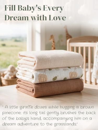 Muslin Swaddle Blankets for Newborns 3-Pack - Organic Cotton, Brown, 40x40 Inches