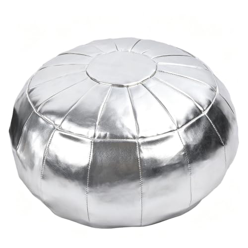 Unstuffed Silver Large Sparkling Pouf Ottoman Foot Stool Storage - 0.4"D x 4"W x 4"H