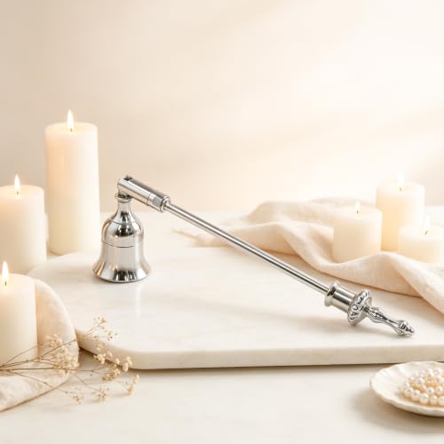 Silver Candle Snuffer 9 Inch Long Handle Bell Shaped Rotatable - Wuyituart
