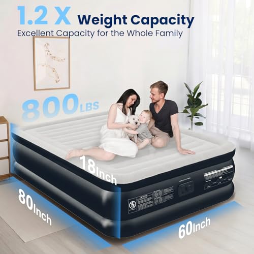 Queen Air Mattress with Built-In Pump - Gray & White, 18-Inch Raised