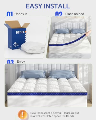 King Mattress Topper Pillow Top Bed Cover 2 Inch - White-Blue