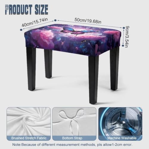 Piano Bench Cover Purple Butterfly XS 19.68 x 15.74 x 3.54 Inches Soft Brushed Fabric Non-Slip Dust Protector
