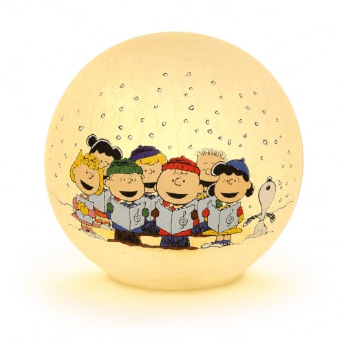 Peanuts Gang Caroling Crackle Glass Holiday LED Globe - 6 Inch Christmas Decor