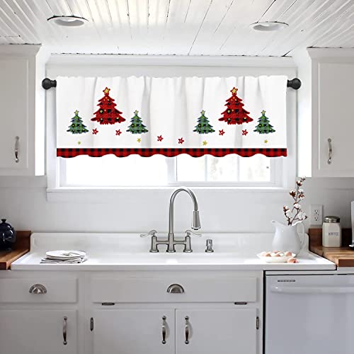 Christmas Valance Curtains for Windows, Red & White Holiday Kitchen Window Treatment - 54 x 18 inch - Variation 11