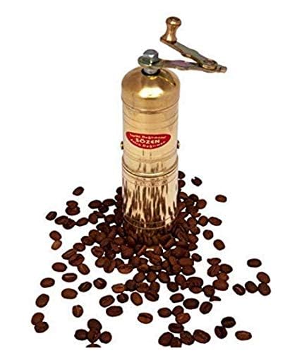 Sozen 7" Handmade Manual Brass Coffee Mill Grinder, Adjustable Portable Conical Burr Mill, Hand Crank Grinder for Turkish Coffee