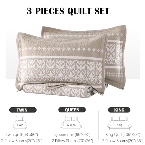 Boho Beige Twin Cotton Quilt Bedding Set 3PCS with Pillow Shams