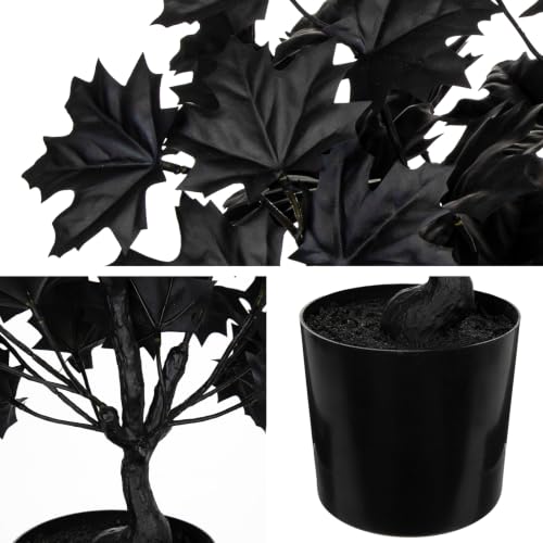 Artificial Black Maple Tree in Pot - 25.6 Inch Faux Fall Plant Gothic Decor - Black Variation