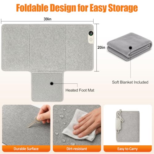 Grey Under Desk Heater with Foot Warmer & Blanket - Foldable & Quiet