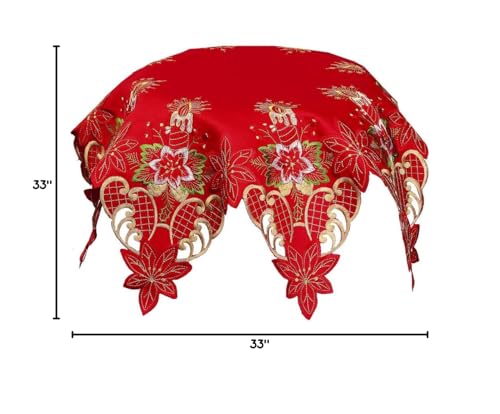 Christmas Holiday Red Octagon Tablecloth 33 Inch Polyester Embroidered Small