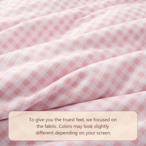 Gingham Ruffle Queen Bed Sheet Set - Pink Microfiber Plaid Bedding