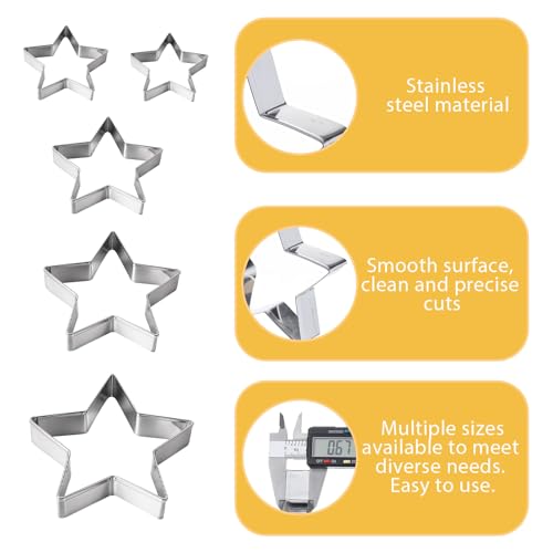 5-Piece Stainless Steel Star Cookie Cutter Set - Baking & Craft Shapes