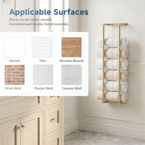 28-Inch Wall-Mounted Towel Rack with Hooks - Brushed Gold Finish