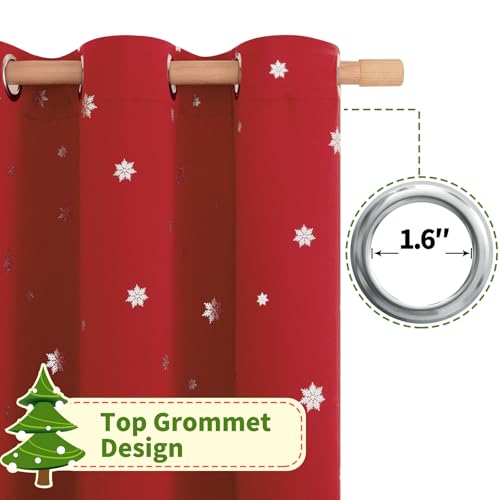 Christmas Snowflake Curtains for Living Room - 42x72 Inches, Red & White, Pack of 2 - Holiday Window Treatments