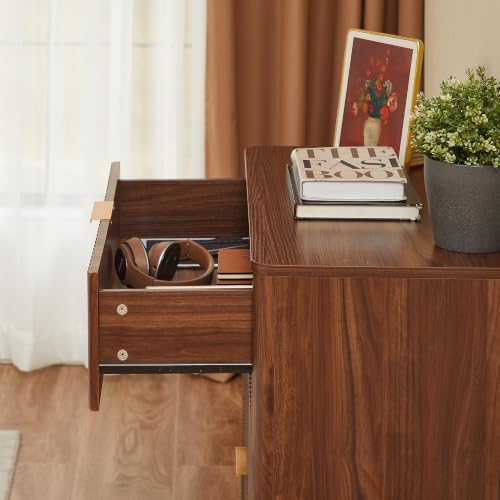 Oversized 31.5W Fluted Nightstand with 3 Drawers in Walnut