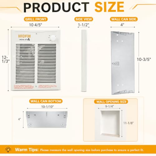 Electric Wall Heater with Thermostat 2000W 240V Compact Space Heater for Indoor Use