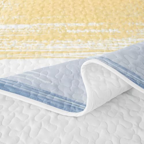Erosebridal Geometric Twin Size Quilt Set - Blue Yellow Gradient Striped Ombre