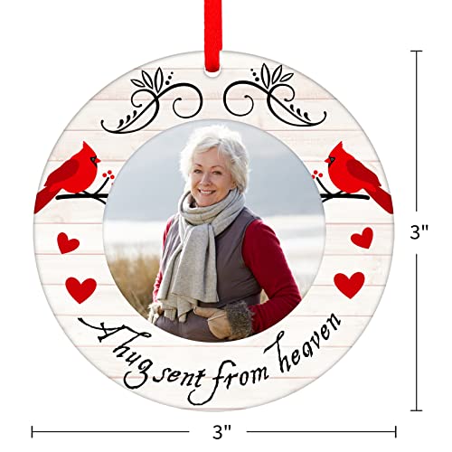 White Cardinal Christmas Memorial Ornament with Photo Frame - Holiday Keepsake