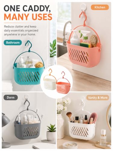 Grey Plastic Hanging Shower Caddy Organizer with Hook - Portable Bathroom Storage Tote