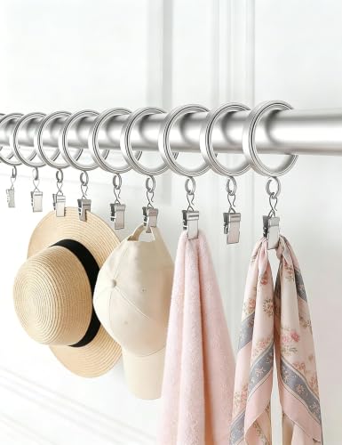 24 Pack Nickel Curtain Rings with Clips - 1-5/8 Inch Diameter