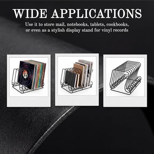 Wire Magazine Holder with 9 Slots & Elevated Base - Note-Shaped Metal Record Organizer, Pack of 2, 7.02 x 10.2 x 7.3 inches