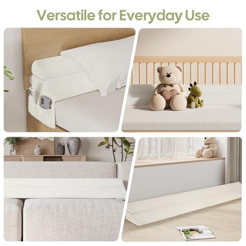 Queen Size Bed Wedge Pillow for Headboard Gap Filler Beige 60x10x6