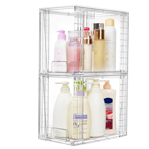 Vtopmart 2 Pack Stackable Storage Drawers,Clear Acrylic Drawer Organizers with Handles, Easily Assemble Containers for Fridge, Bathroom,Kitchen Undersink,Cabinet,Pantry Organization and Storage